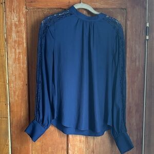 RW&CO. Royal Blue Blouse with Lace Accents